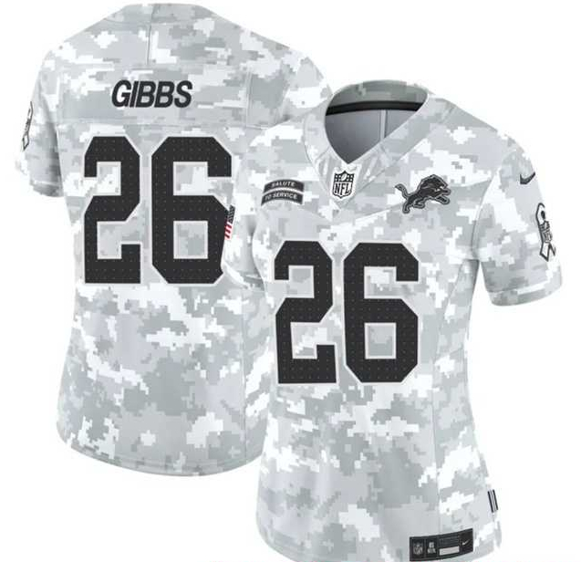 Women%27s Detroit Lions #26 Jahmyr Gibbs 2024 F.U.S.E Arctic Camo Salute To Service Limited Stitched Jersey Dzhi->detroit lions->NFL Jersey
